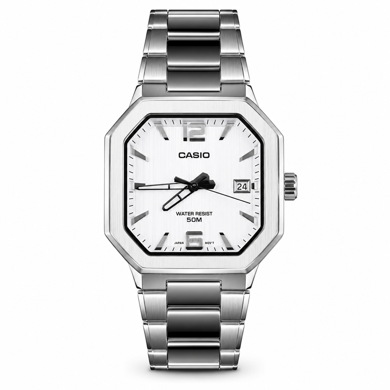 Casio MTP-E735D-7AVDF Erkek Kol Saati – Beyaz Kadran / Çelik Kordon